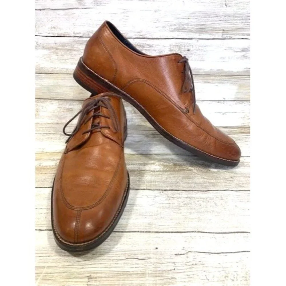 Men's Cole Haan Grand.OS Leather Lace-Up Oxford Shoes Size 9M Cognac Brown‎